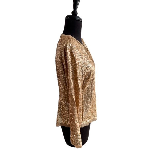 Vintage BeBe Gold Sequined Long Sleeved Open Cardigan Size M - Picture 2 of 8